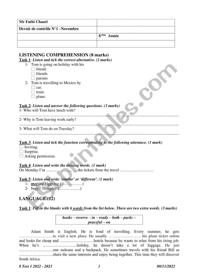 8 Mid term test 1 worksheet