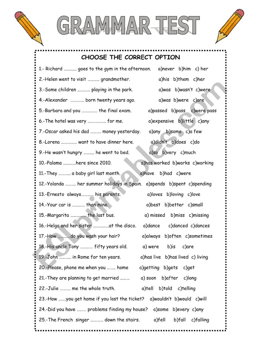 GRAMMAR TEST worksheet