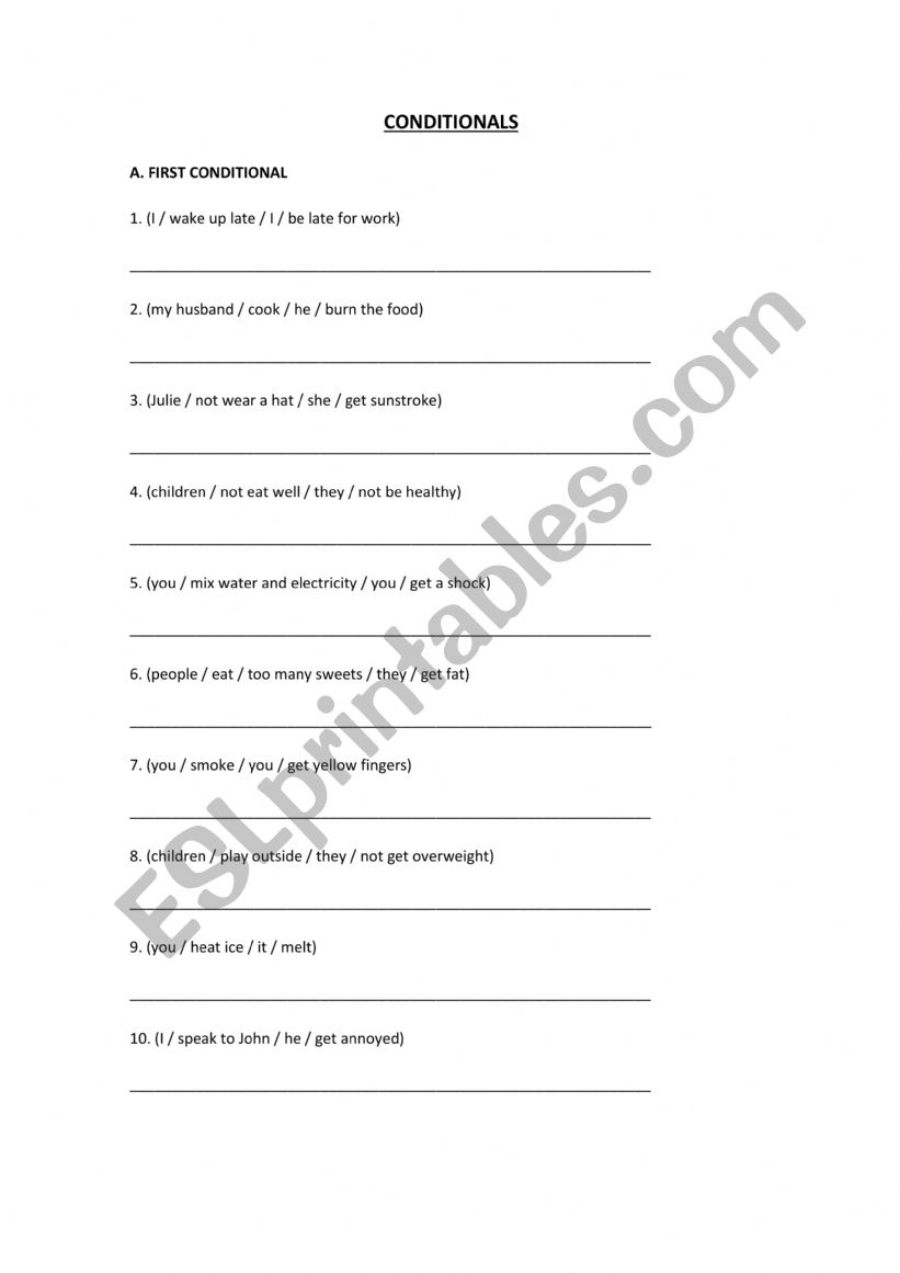 first and second conditional worksheet