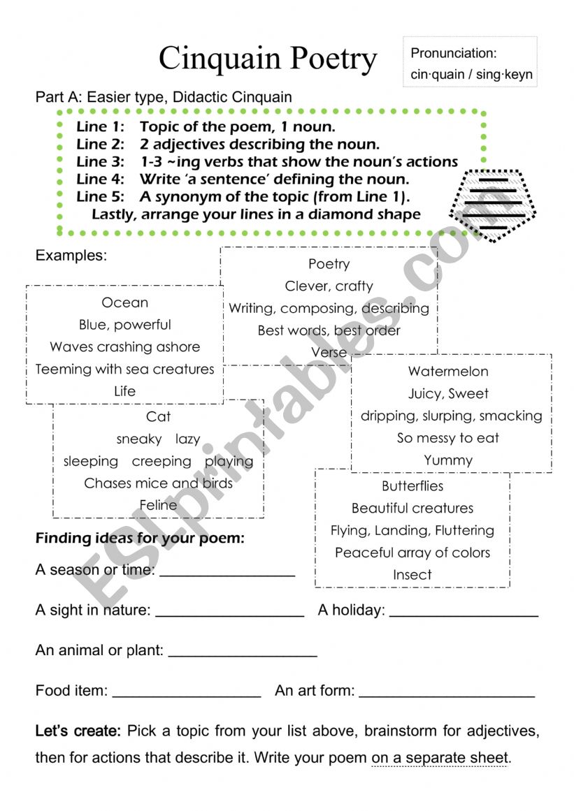 Cinquain Poems - Didactic and American Cinquain