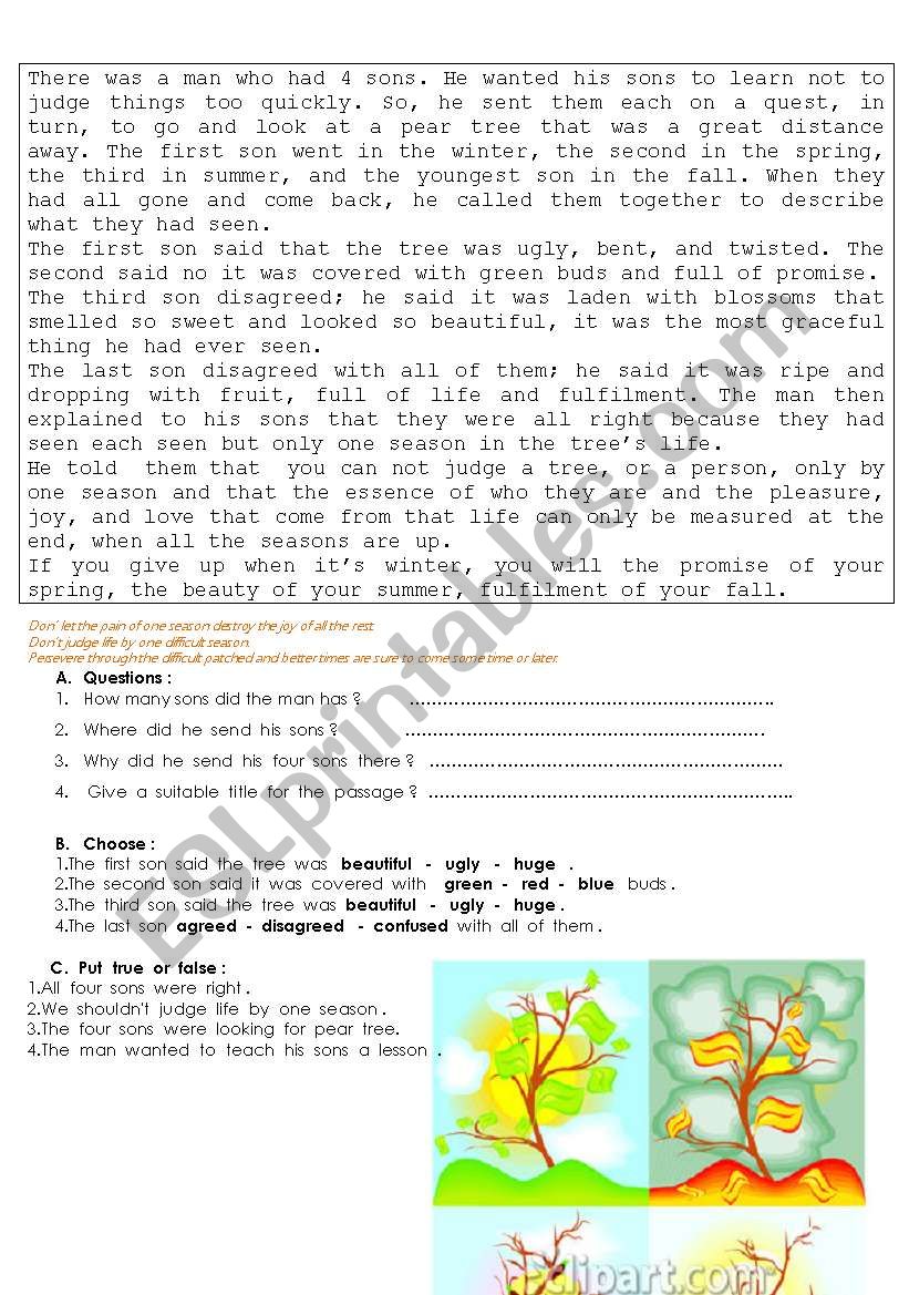 life lesson worksheet