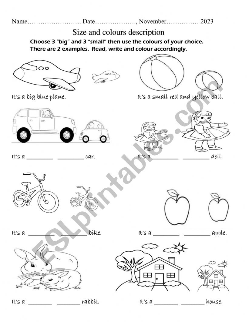 SIZE COLOURS DESCRIPTION worksheet