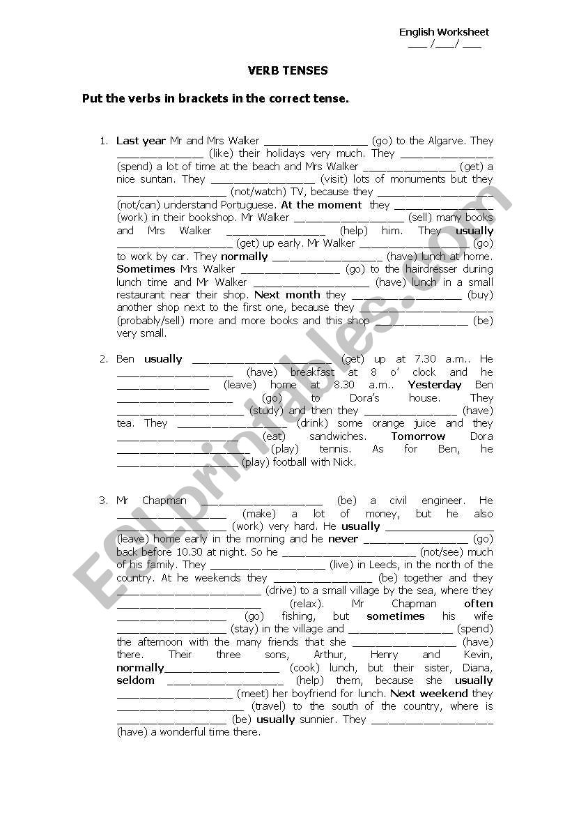 Verb Tenses worksheet