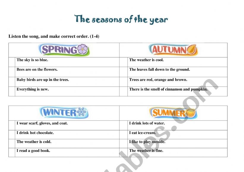 Seasons worksheet