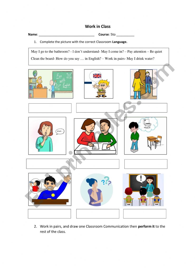 Classroom Language worksheet