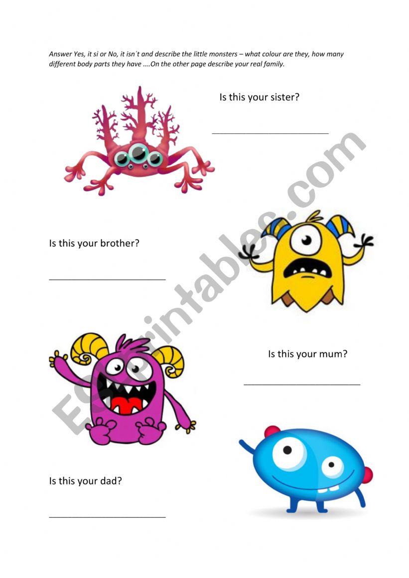 Monster family worksheet