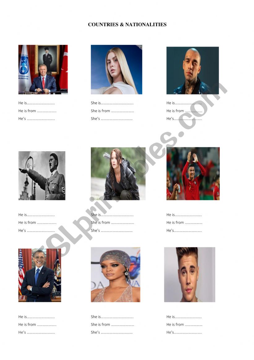 country nationality  worksheet