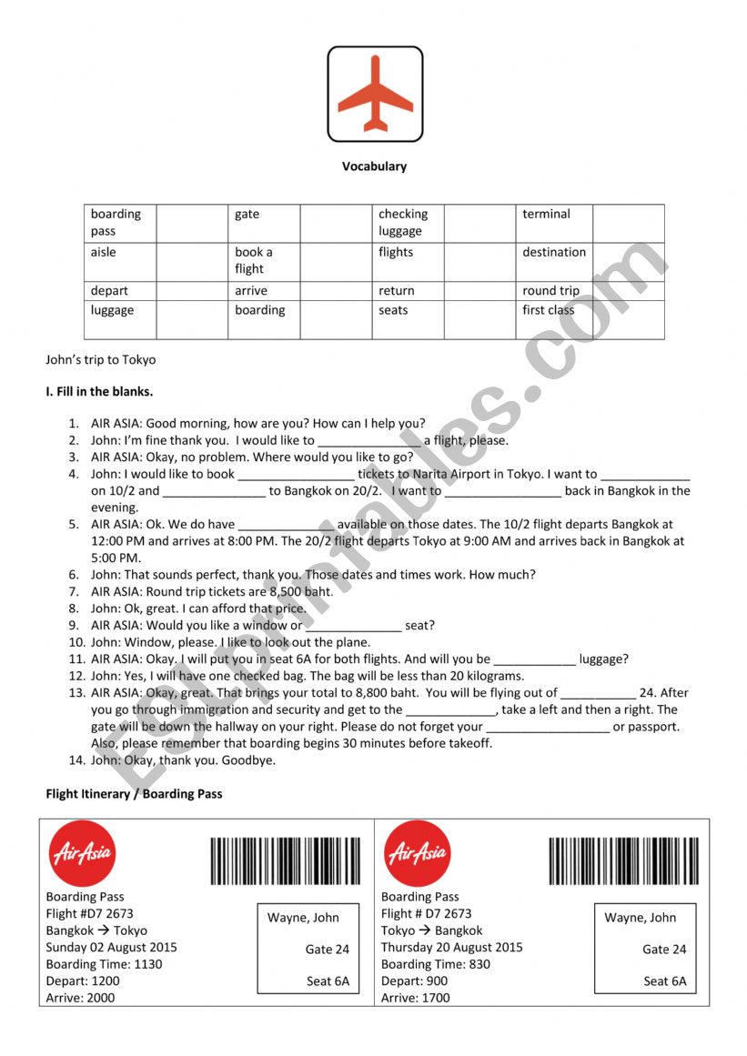 Airport conversation worksheet