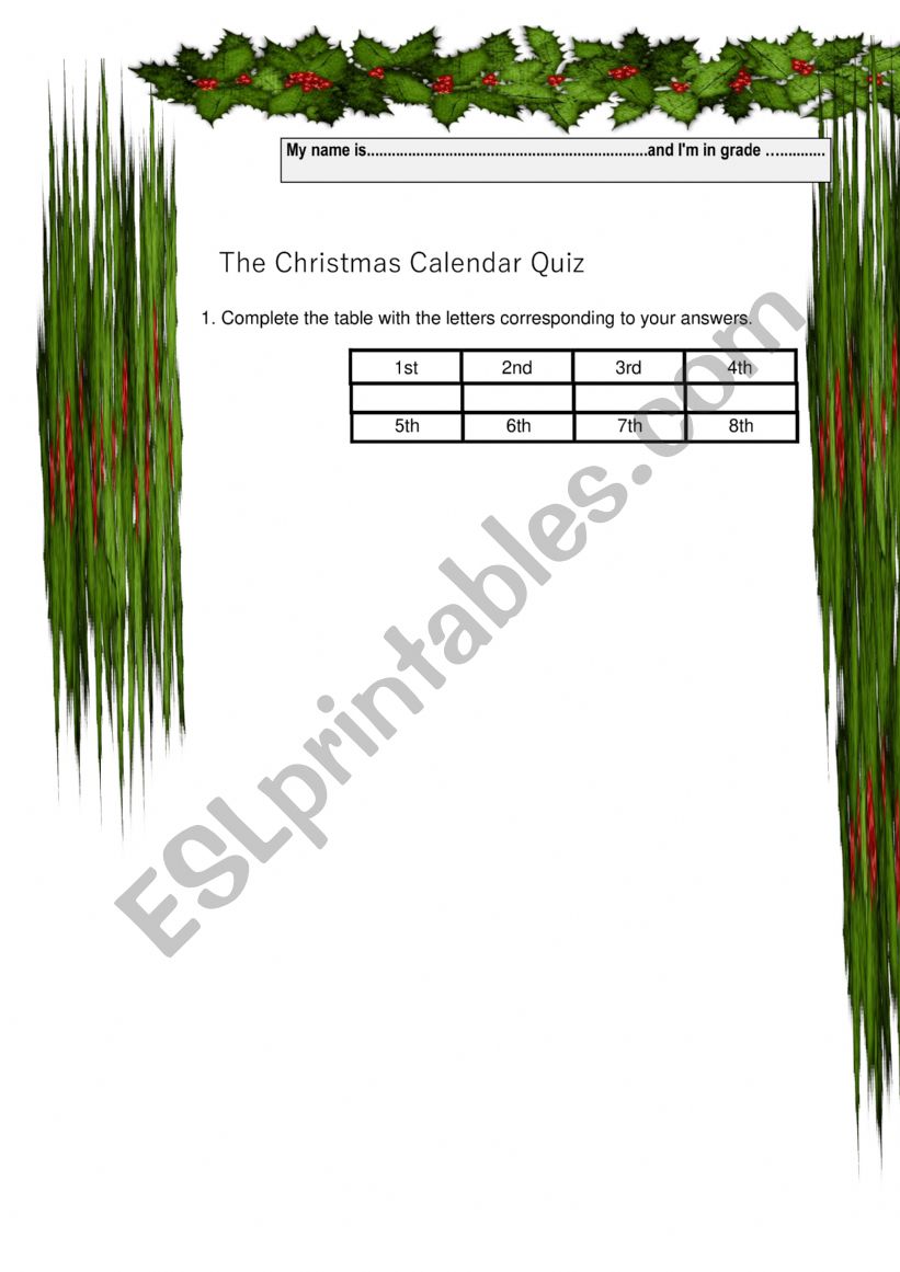 Christmas advent calendar quiz