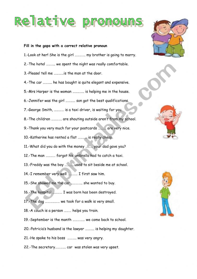 Relative pronouns worksheet