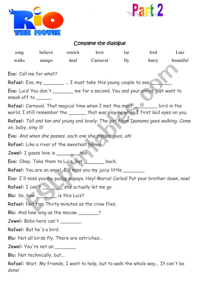 Rio part 2 - complete the dialogue