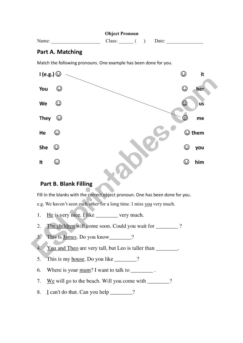 Object pronoun worksheet