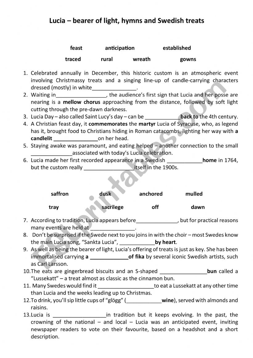 St. Lucia worksheet