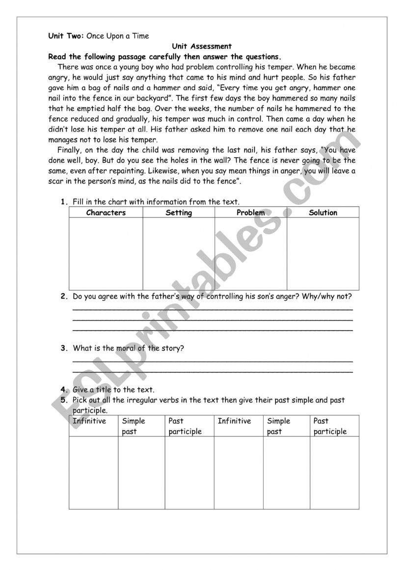 Once Upon a Time worksheet