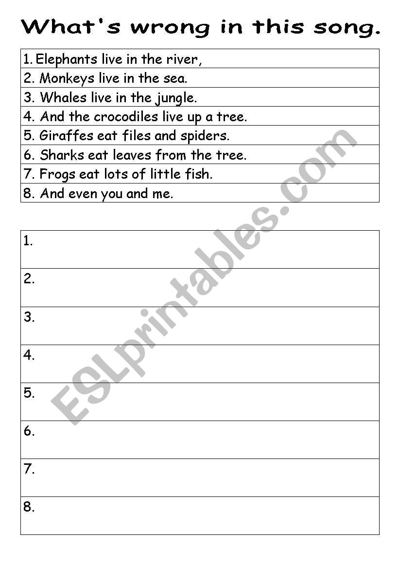 WHATS WRONG IN THIS SONG. worksheet