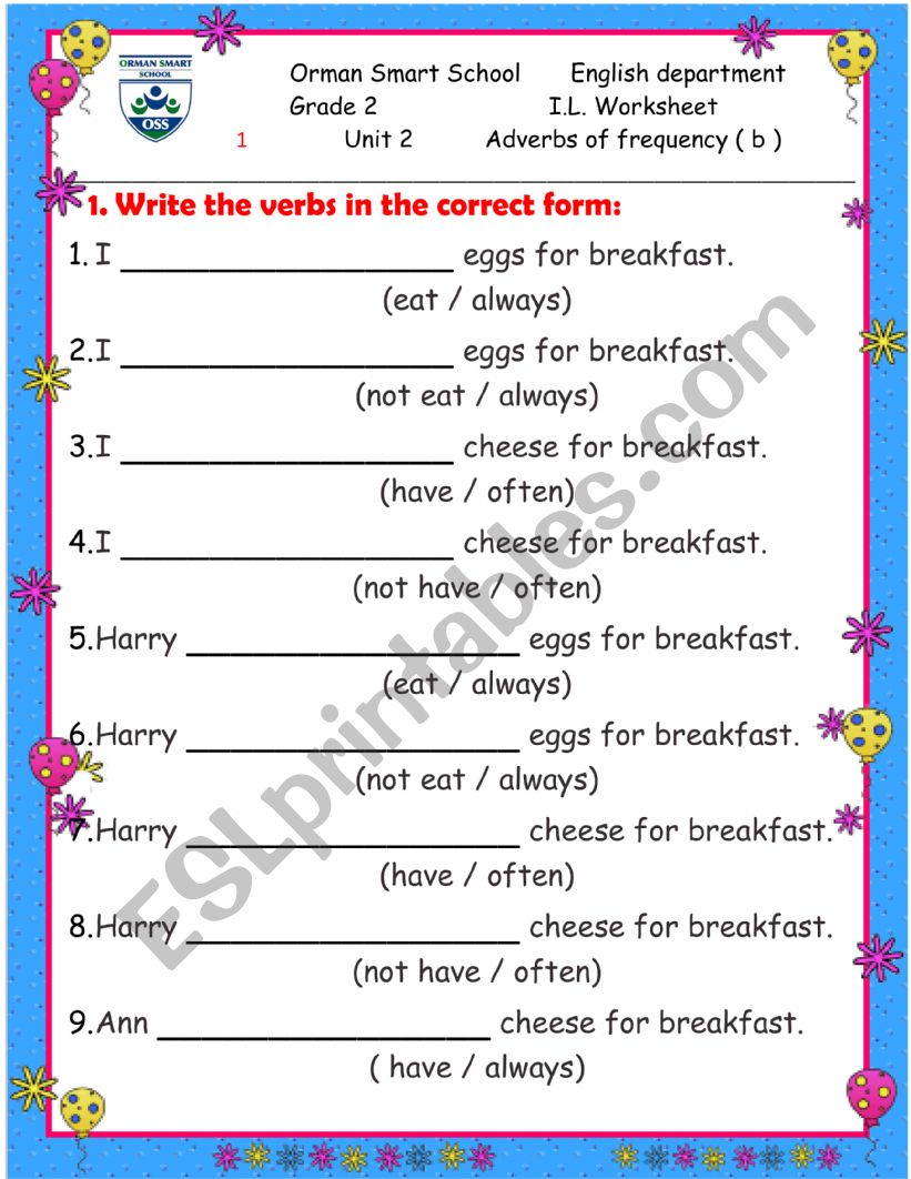 Adverbs of frequency  worksheet