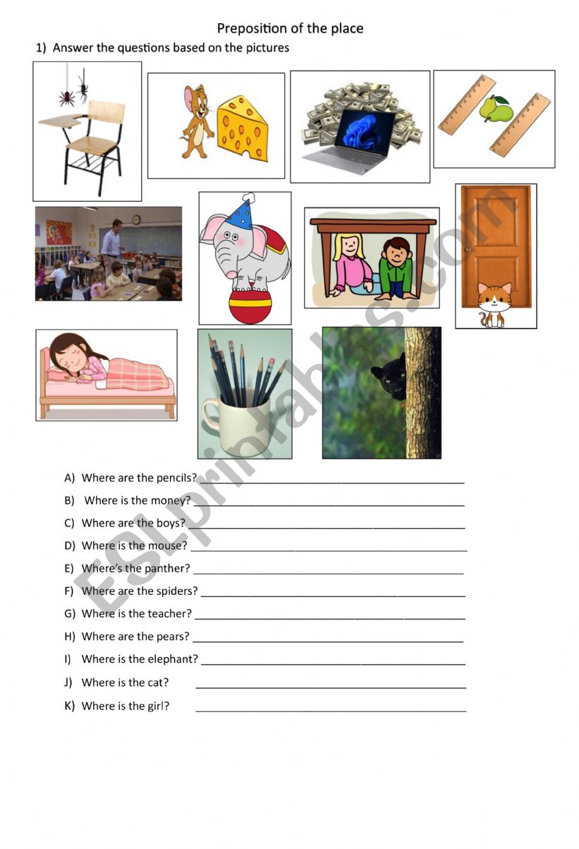 prepostion of place worksheet worksheet
