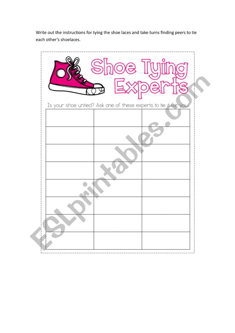 Shoe tying worksheet
