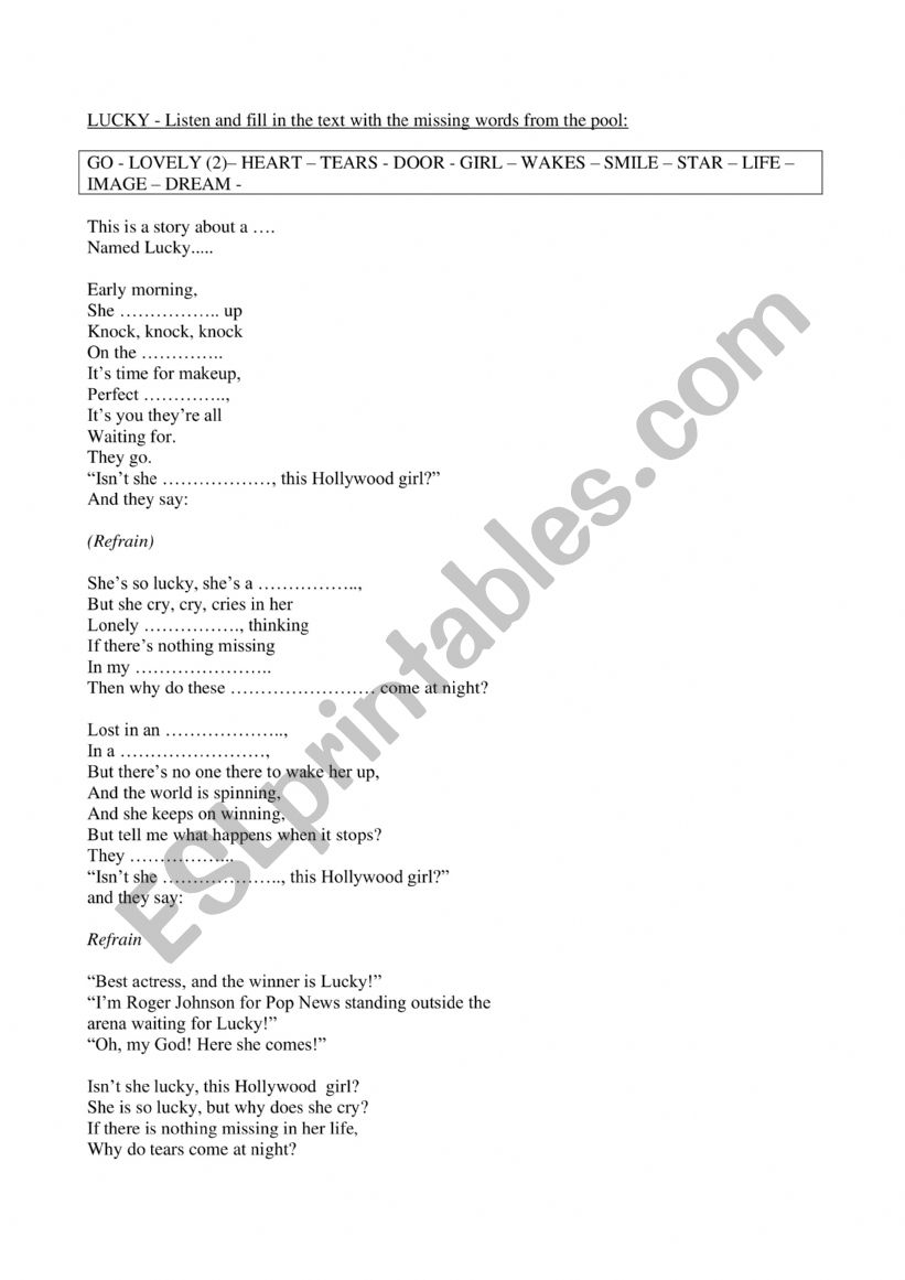 LUCKY BY BRITNEY SPEARS worksheet