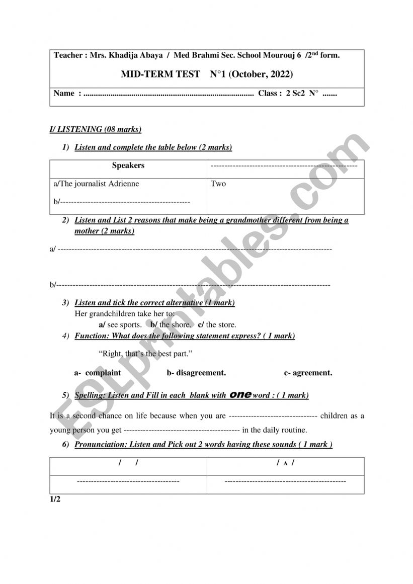 mid-term1 test N1. worksheet