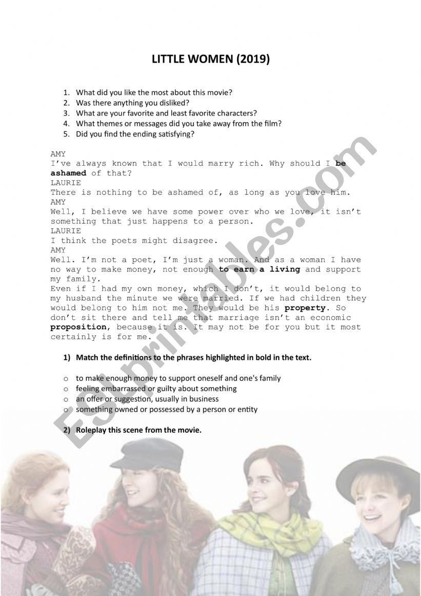 Little Women (2019) Worksheet worksheet