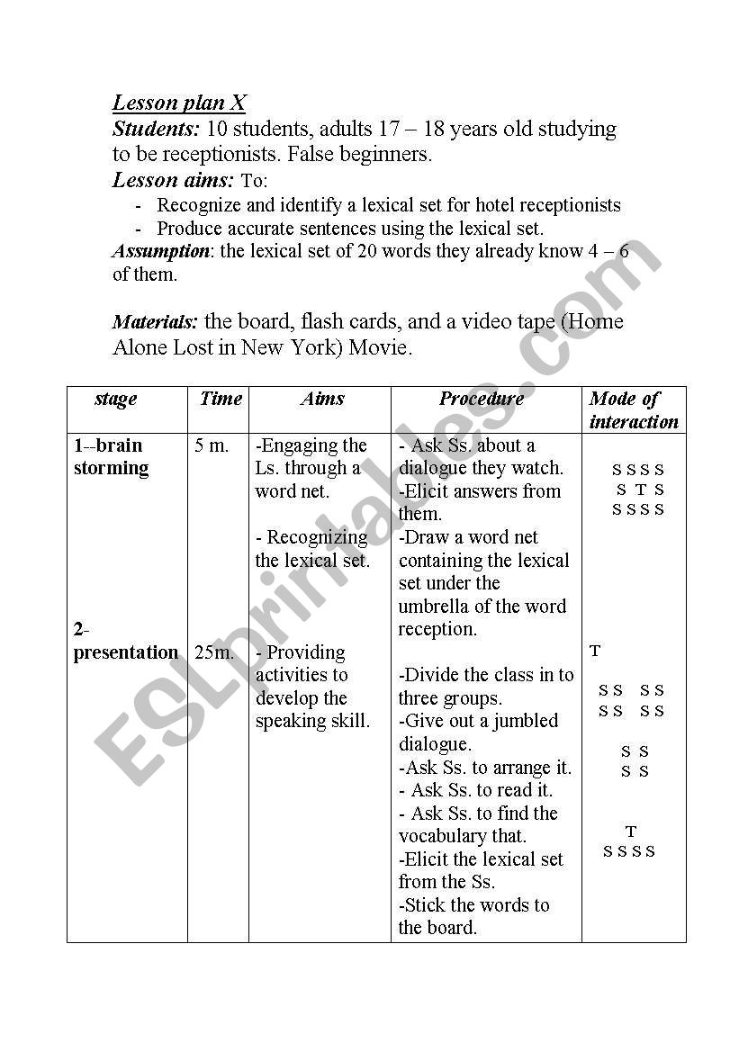 Lesson plan worksheet