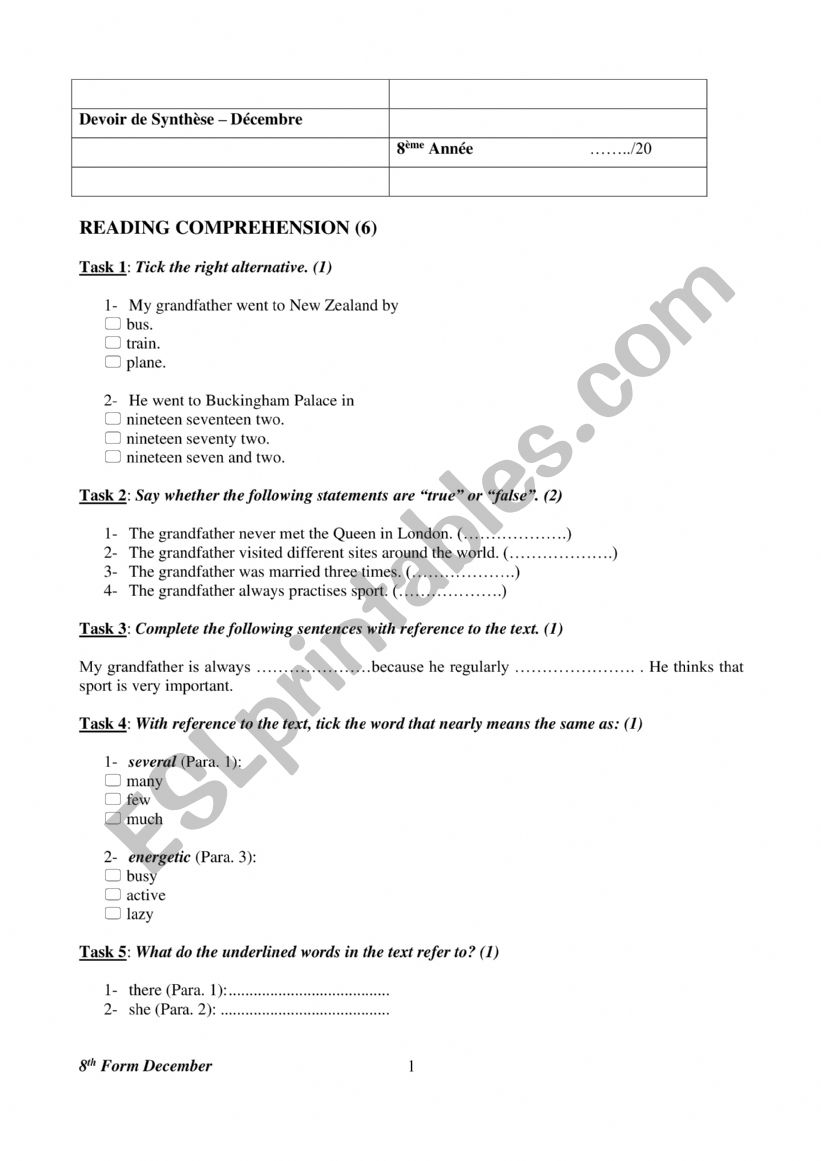 8 End of term Test worksheet