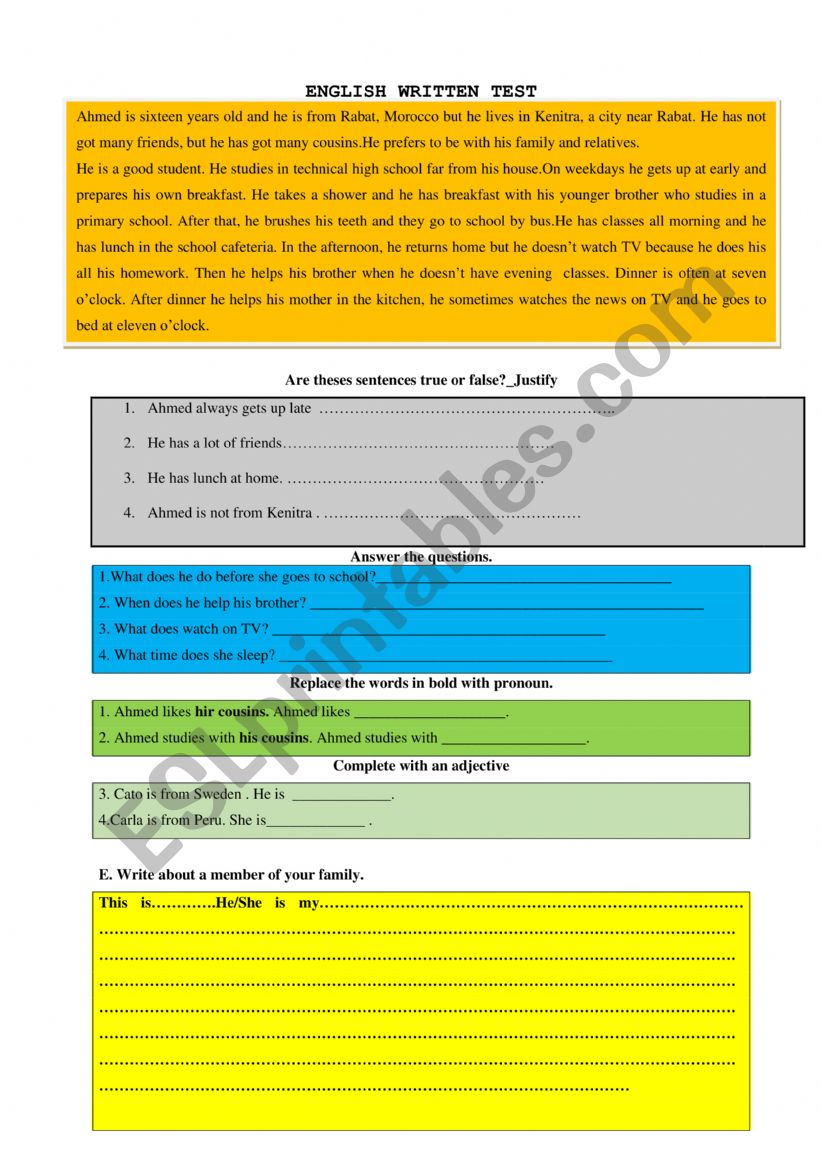 English test worksheet