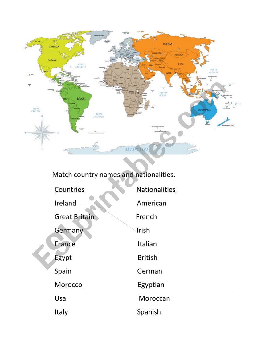 Match Countries and nationalities