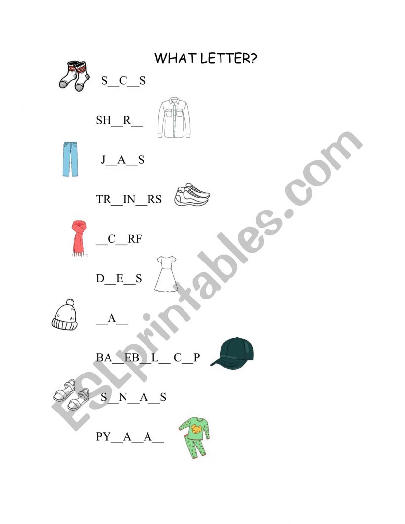Clothes revision worksheet