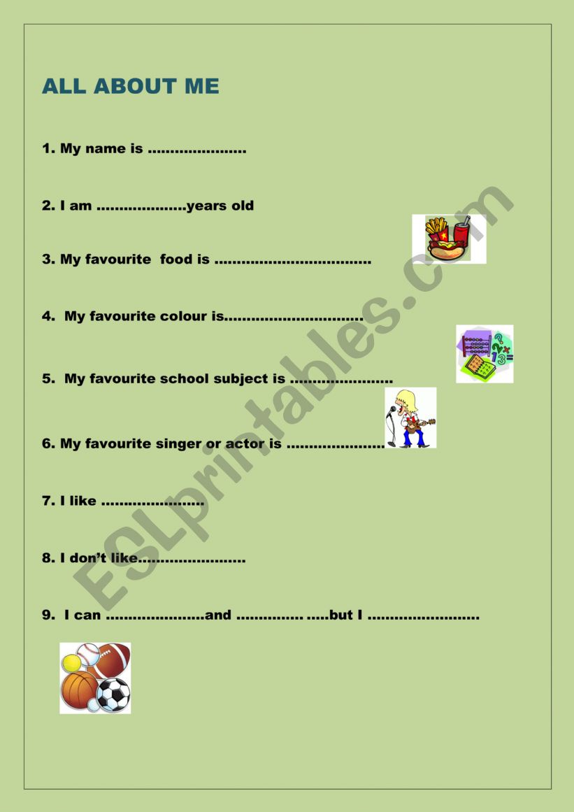 all about me worksheet