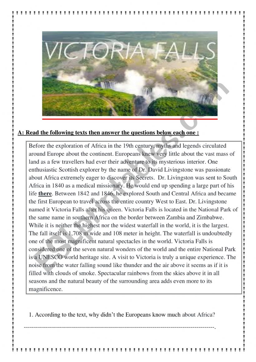 Victoria Falls  worksheet