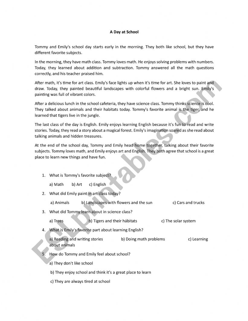 READING worksheet