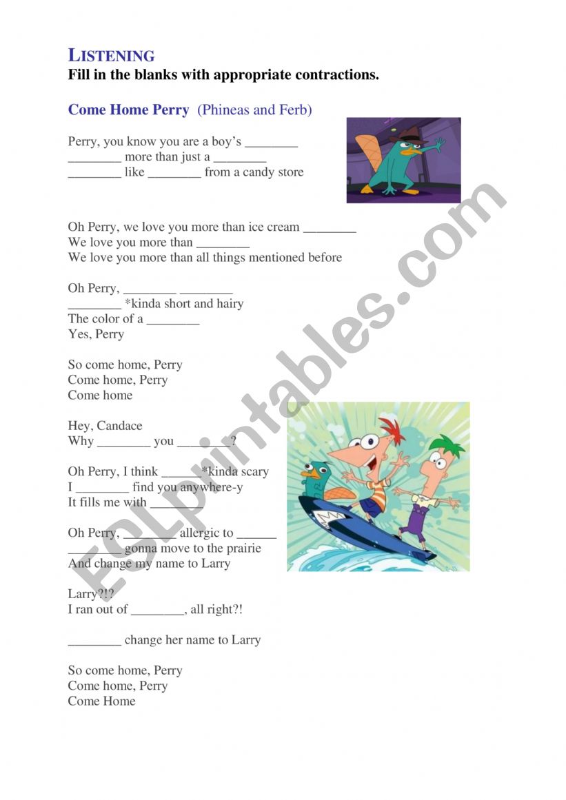 Come home Perry listening activity (Phineas and Ferb)