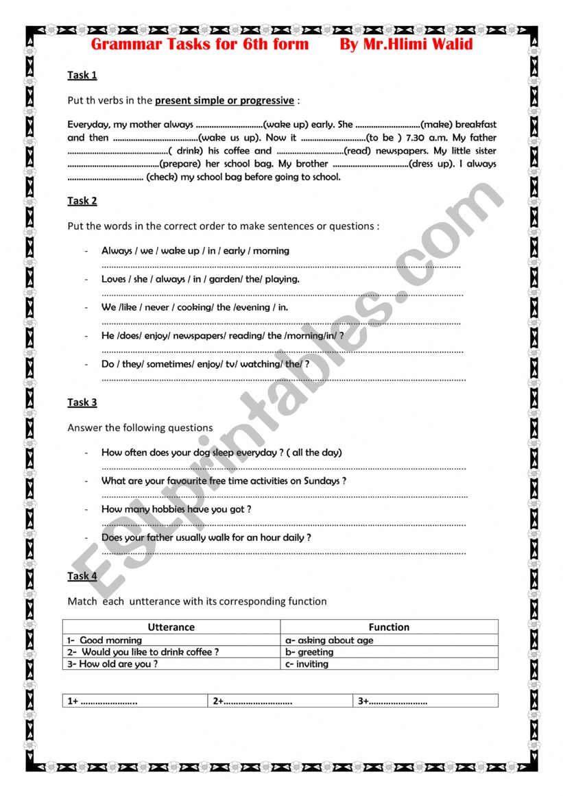 Grammar Tasks For 6th From worksheet