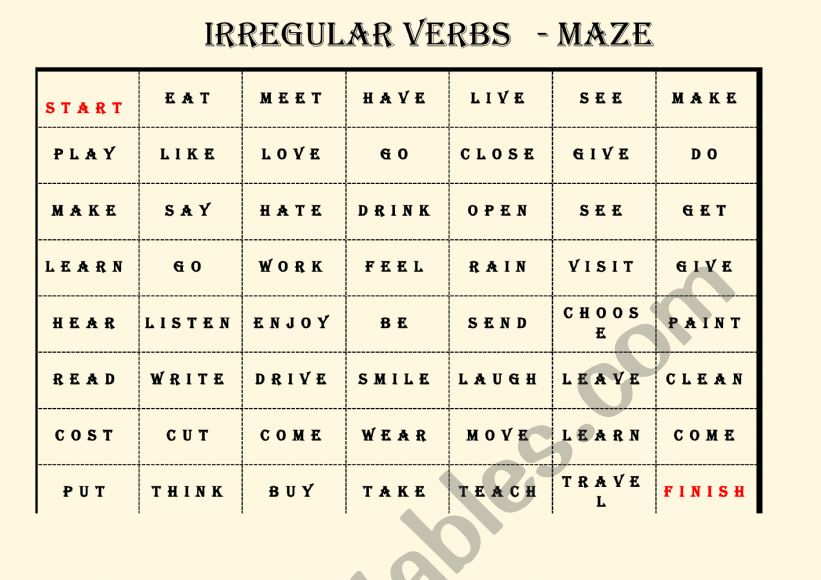 IRREGULAR VERBS - MAZE worksheet