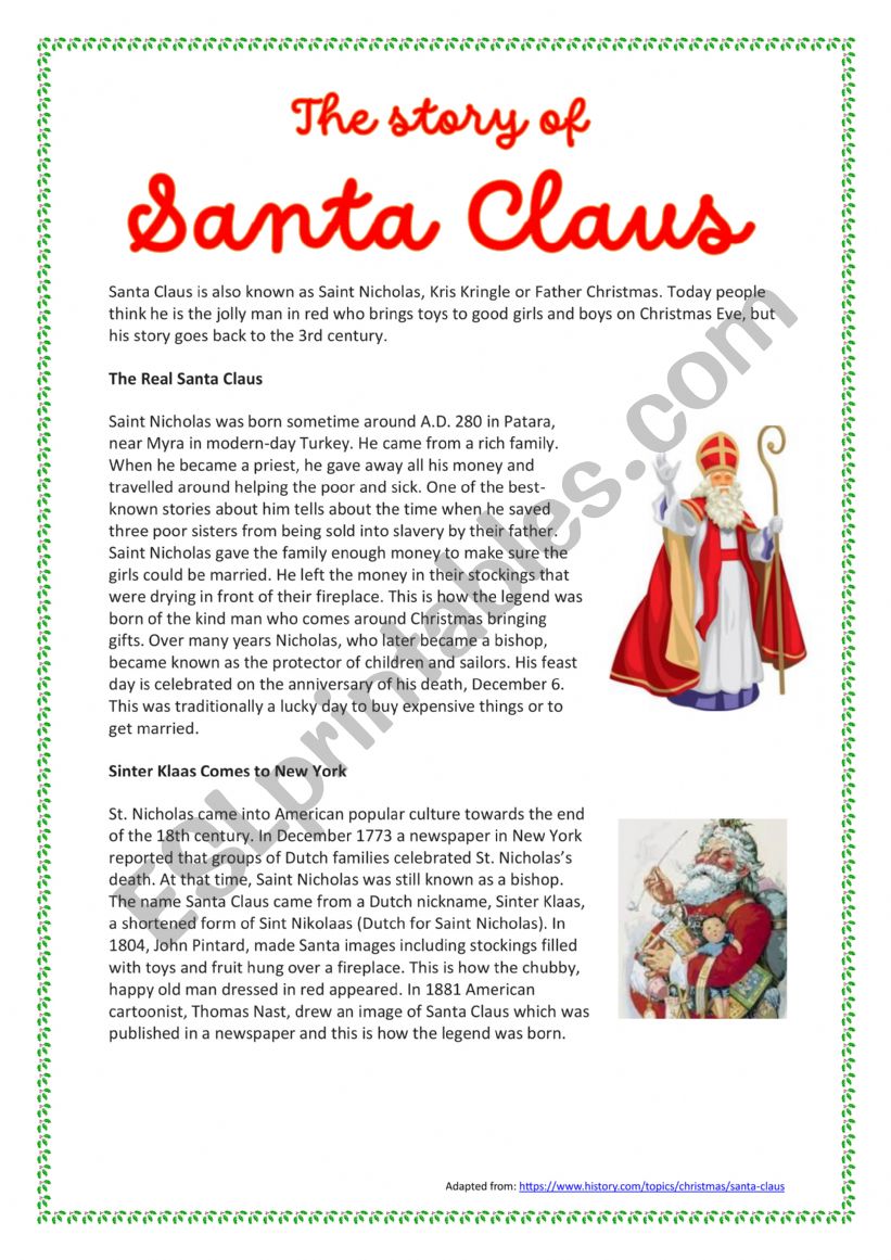 The Story of Santa Claus worksheet