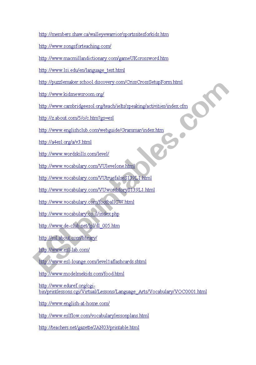 sites for teachers worksheet