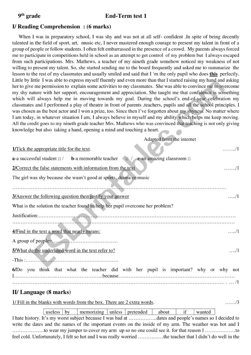 end term test1 worksheet