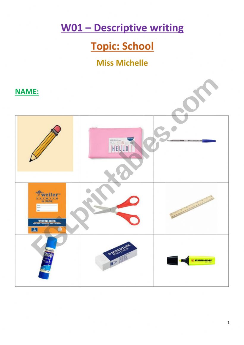 School stationery key vocabulary