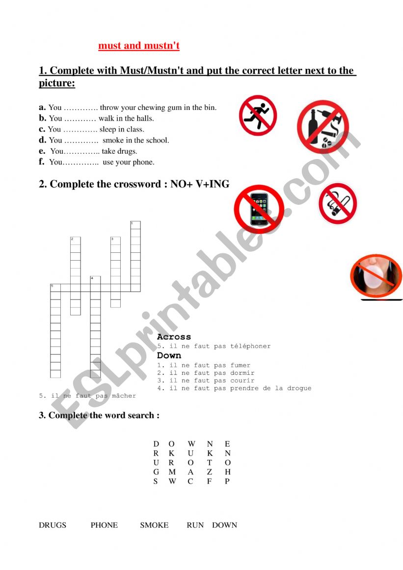 Must mustn�t worksheet