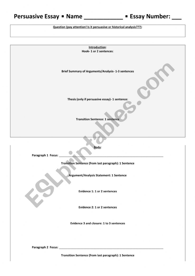 ESL Persuasive Essay Guide worksheet