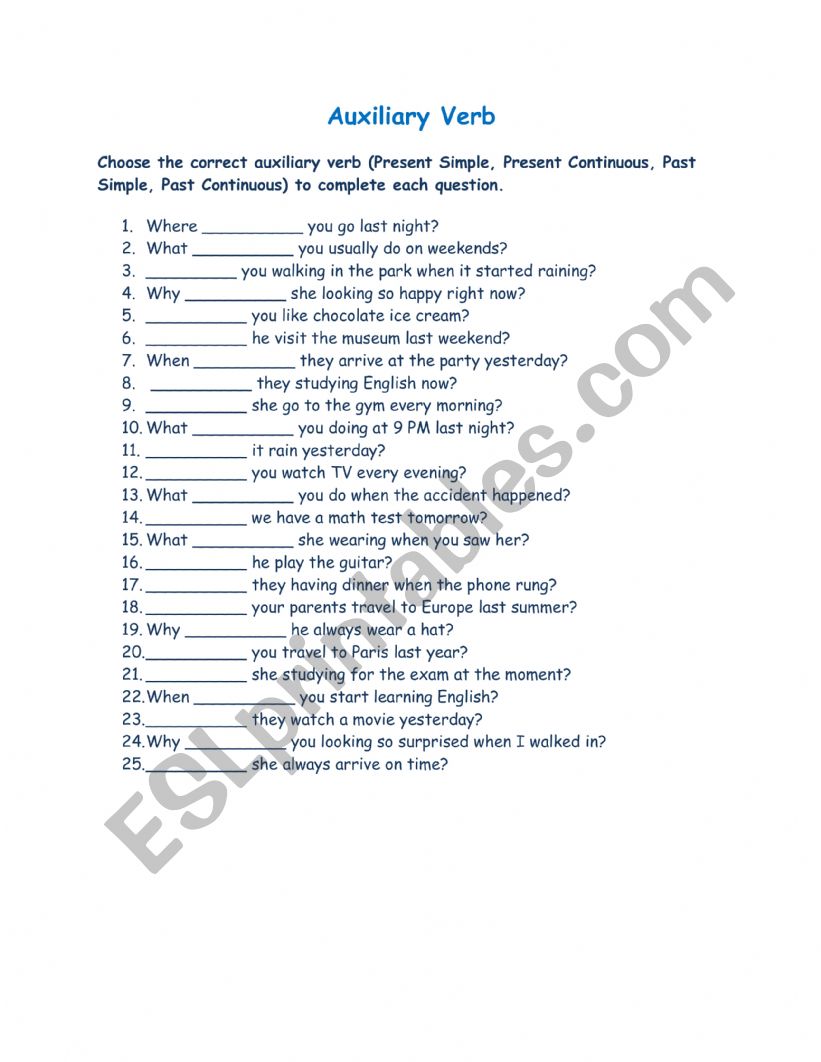 Auxiliary Verb worksheet