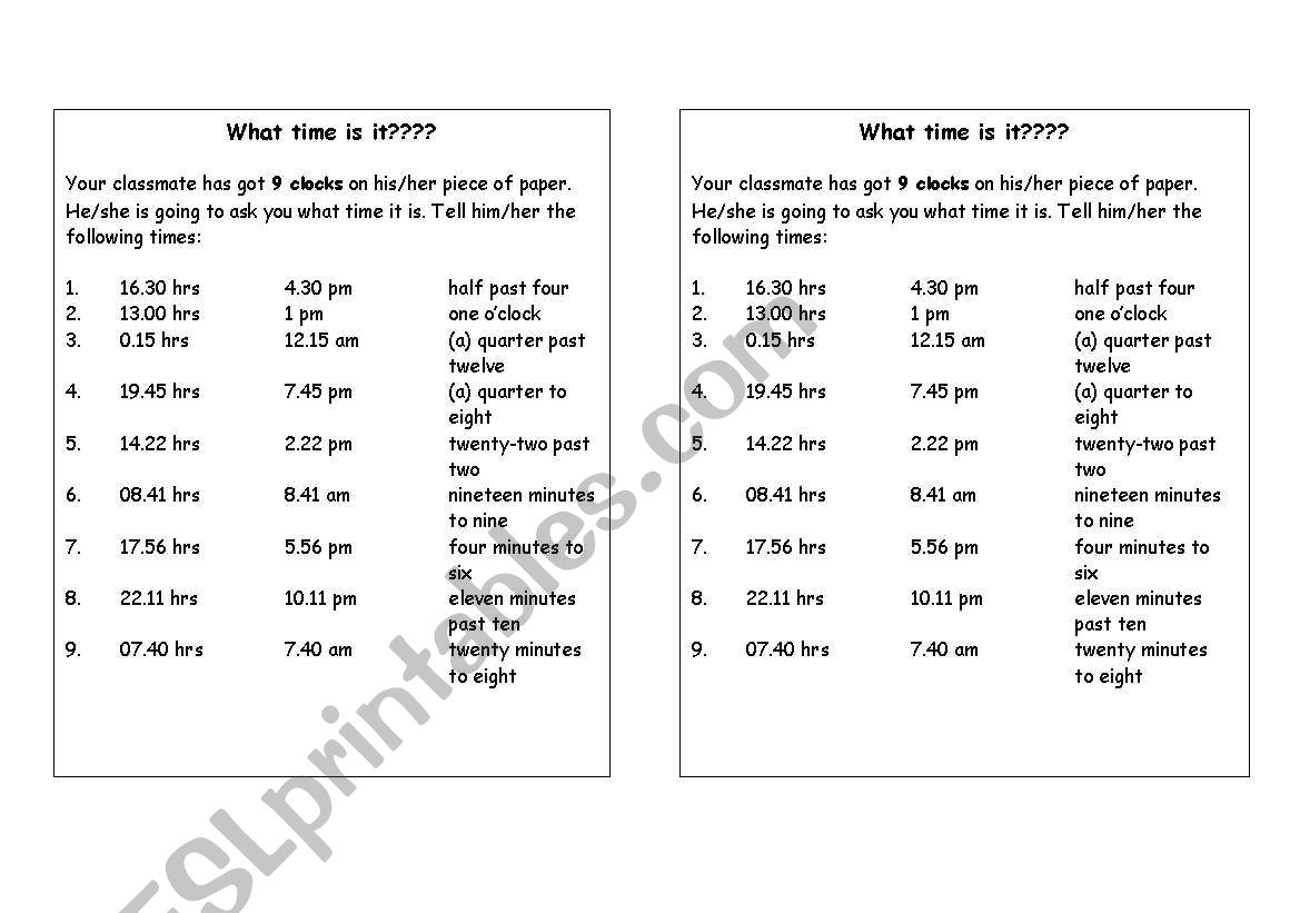 What time is it? - INSTRUCTIONS