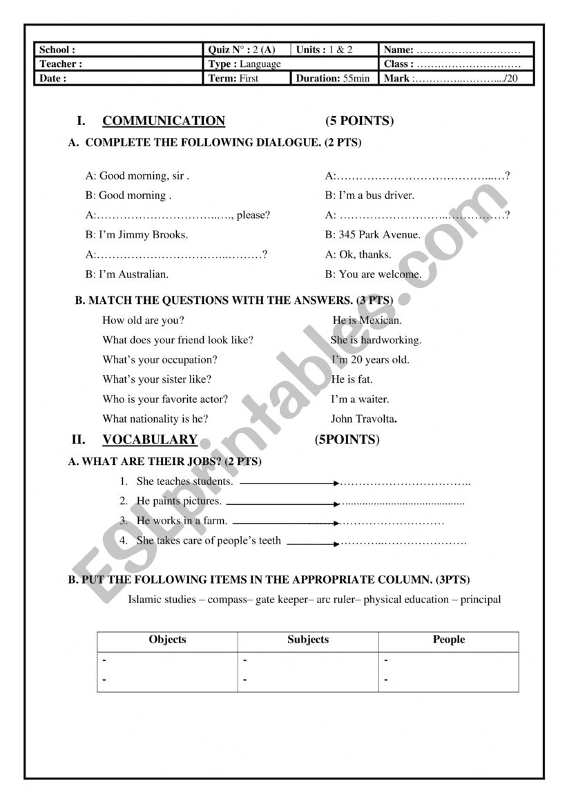 Language Quiz worksheet