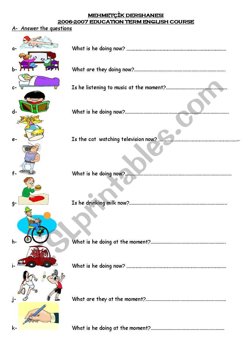 present continuous worksheet