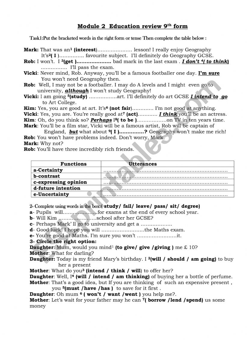 LetÃ¯Â¿Â½s review module 2 9th grade tunisian school