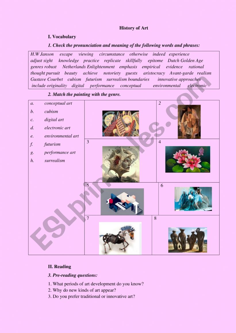 History of Art worksheet