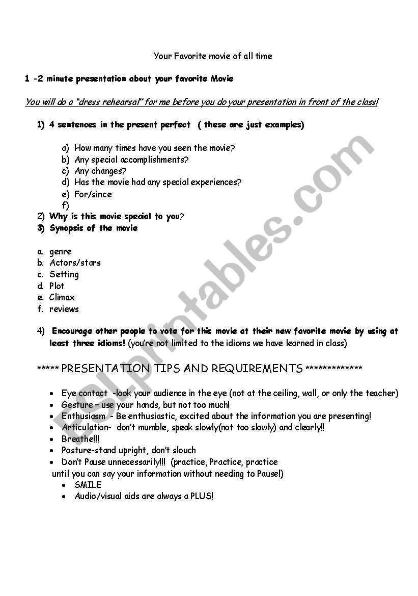 movie presentation worksheet