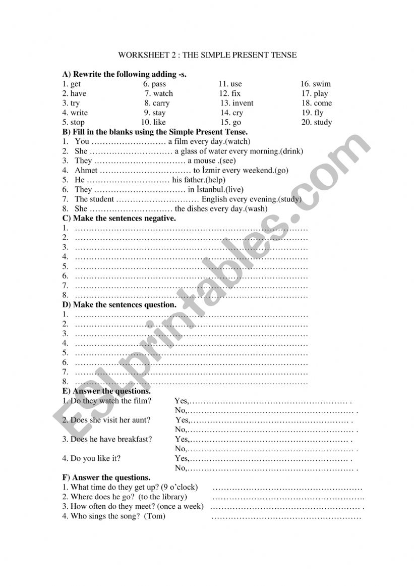 simple present worksheet